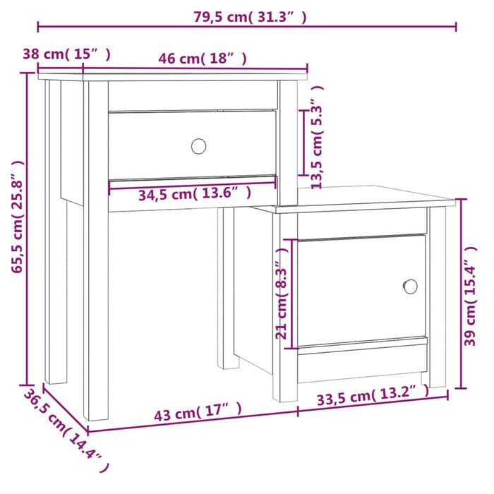 Noptiera 2 buc 79,5x38x65,5 cm Lemn Masivul Pin