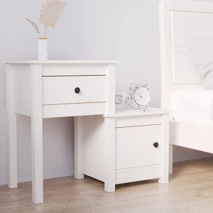 Bedside Cabinet White 79.5x38x65.5 cm Solid Wood Pine