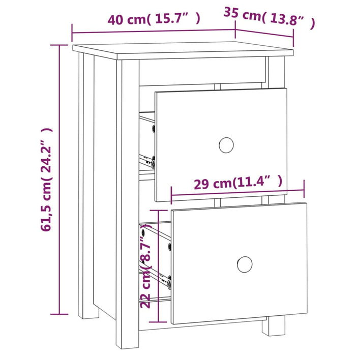 Noptiera 2 buc Maro miere 40x35x61,5 cm Lemn masiv de pin