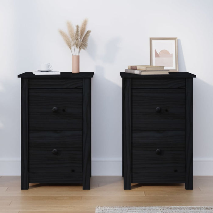 Bedside Cabinets 2 pcs Black 40x35x61.5 cm Solid Wood Pine