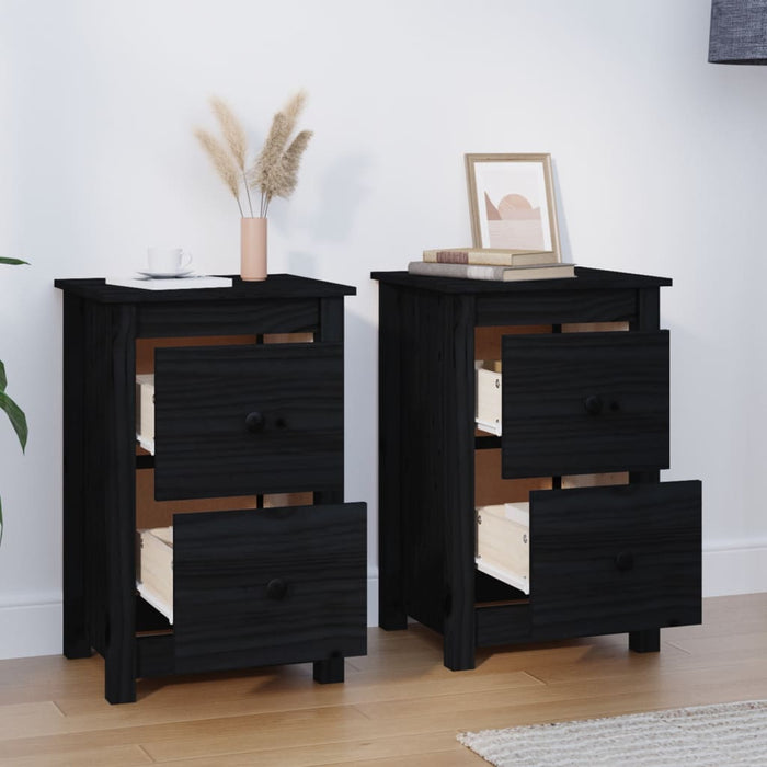 Bedside Cabinets 2 pcs Black 40x35x61.5 cm Solid Wood Pine