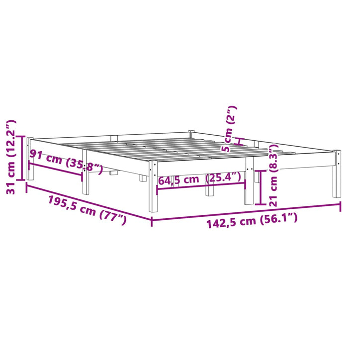 Bed Frame without Mattress 137x190 cm Solid Wood Pine  Full