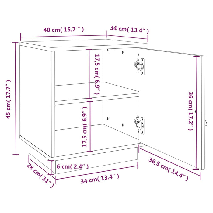 Noptiera Alb 40x34x45 cm Lemn Masivul Pin