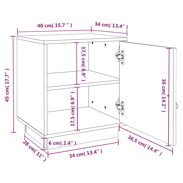 Noptiera 2 buc Alb 40x34x45 cm Lemn Masivul Pin