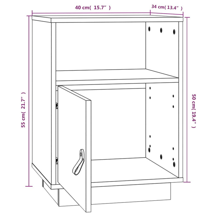 Noptiera Alb 40x34x55 cm Lemn Masivul Pin