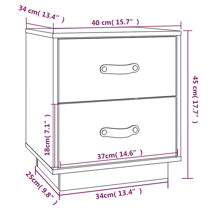 Noptiera 2 buc Alb 40x34x45 cm Lemn Masivul Pin