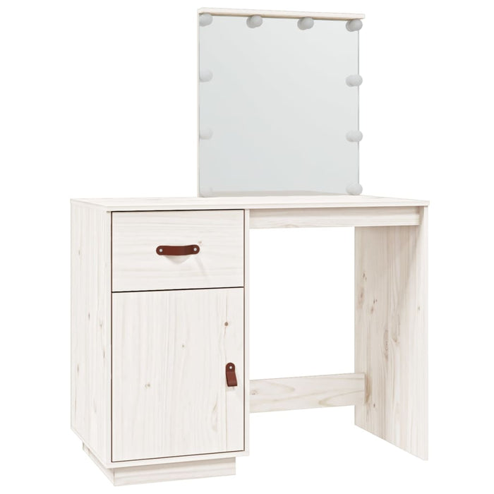 Dressing Table with LED White 95x50x133.5 cm Solid Wood Pine