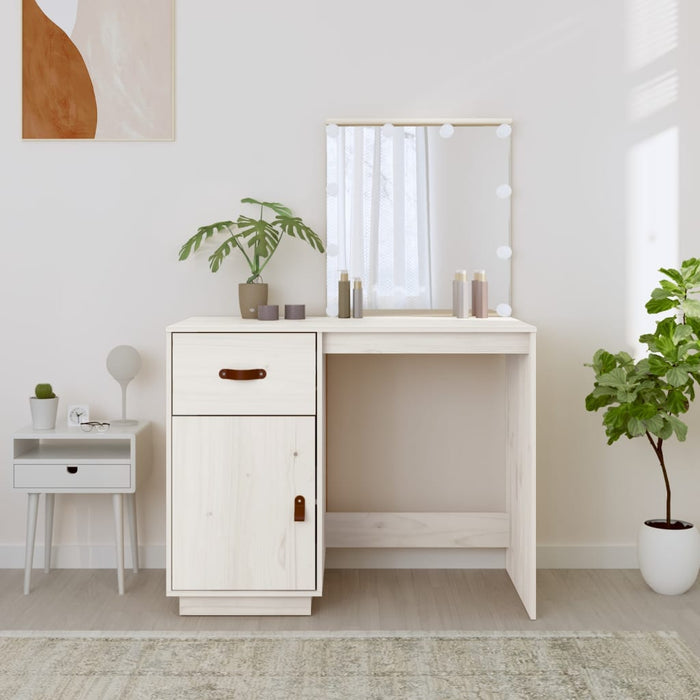 Dressing Table with LED White 95x50x133.5 cm Solid Wood Pine