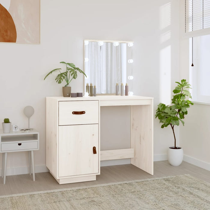 Dressing Table with LED White 95x50x133.5 cm Solid Wood Pine