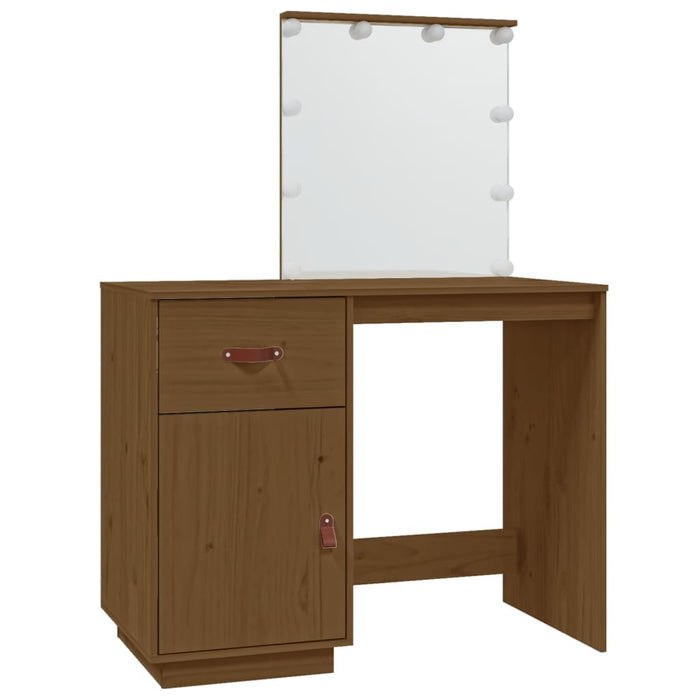 Dressing Table with LED Honey Brown 95x50x133.5 cm Solid Wood Pine