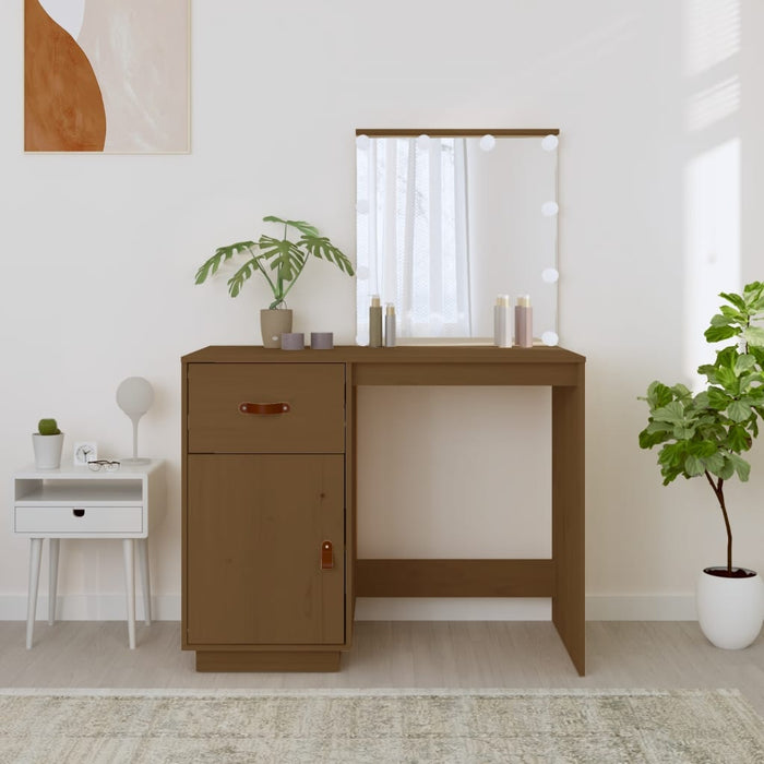 Dressing Table with LED Honey Brown 95x50x133.5 cm Solid Wood Pine