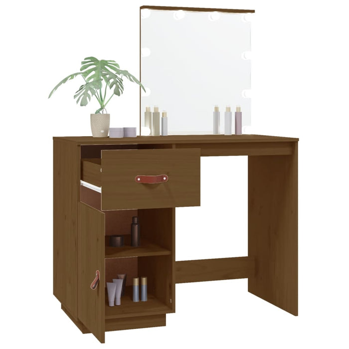 Dressing Table with LED Honey Brown 95x50x133.5 cm Solid Wood Pine