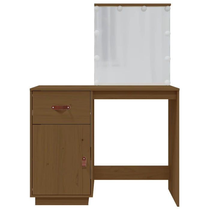 Dressing Table with LED Honey Brown 95x50x133.5 cm Solid Wood Pine