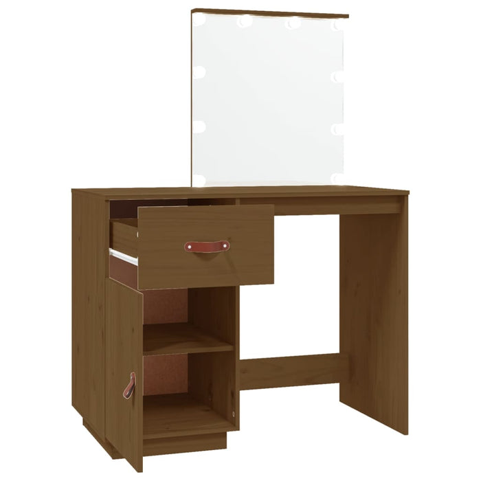 Dressing Table with LED Honey Brown 95x50x133.5 cm Solid Wood Pine