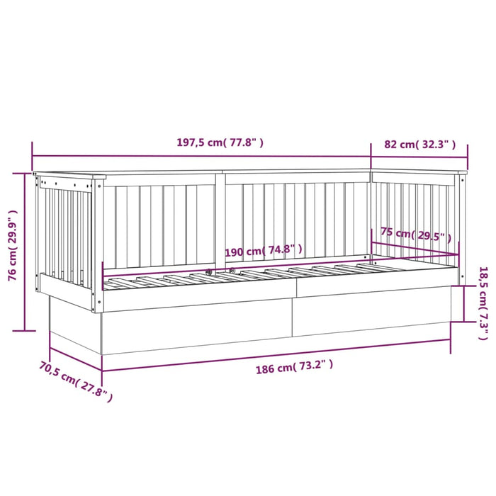 Day Bed without Mattress Grey 75x190 cm Small Single Solid Wood Pine