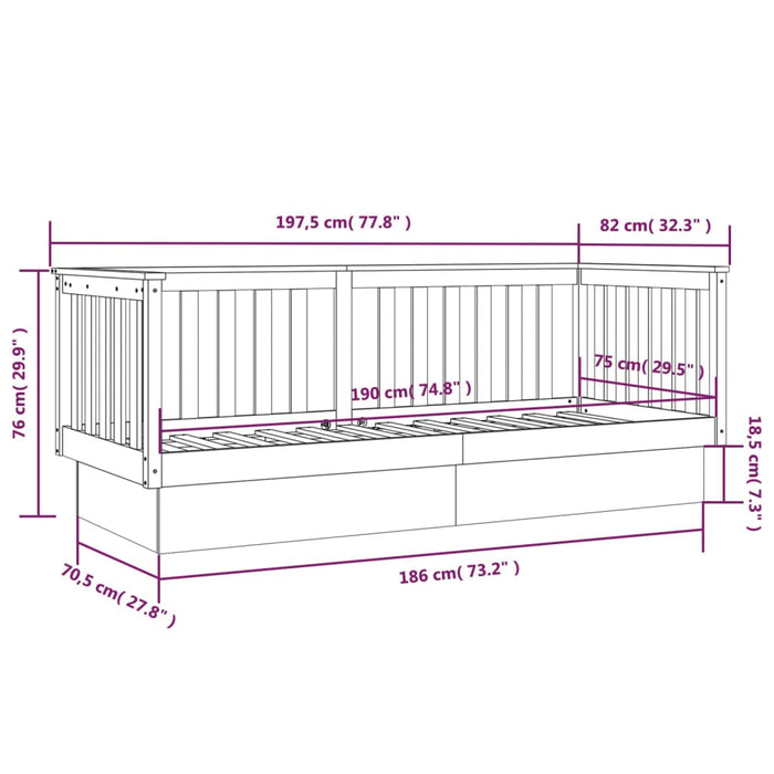 Day Bed without Mattress Honey Brown 75x190 cm Small Single Solid Wood Pine