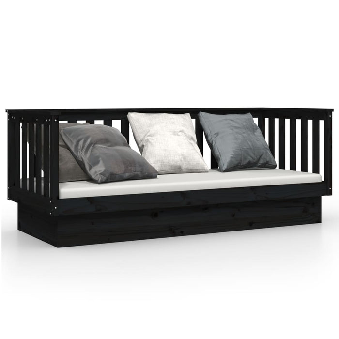 Day Bed without Mattress Black 75x190 cm Small Single Solid Wood Pine