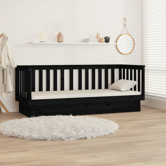 Day Bed without Mattress Black 75x190 cm Small Single Solid Wood Pine