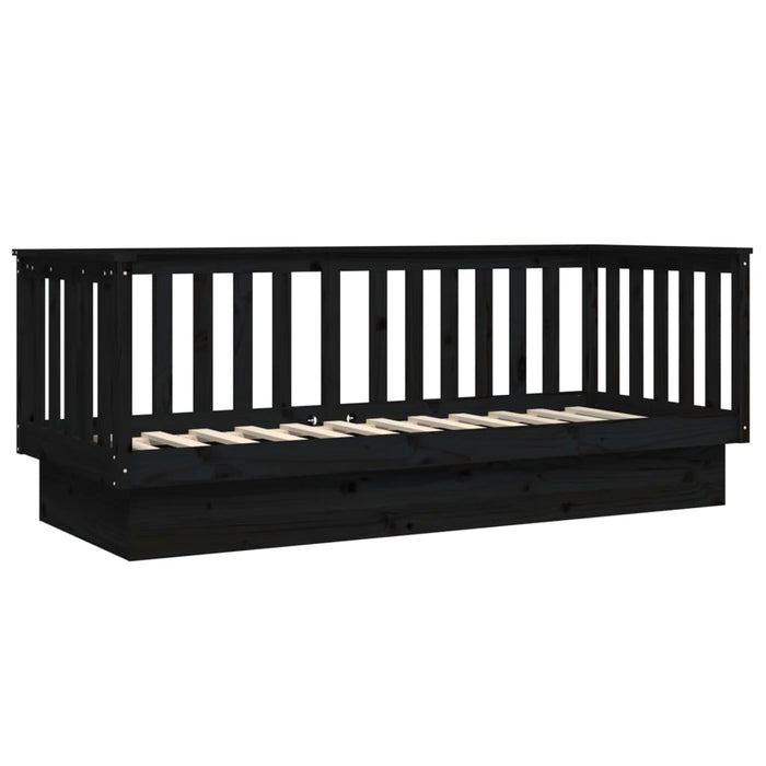 Day Bed without Mattress Black 75x190 cm Small Single Solid Wood Pine