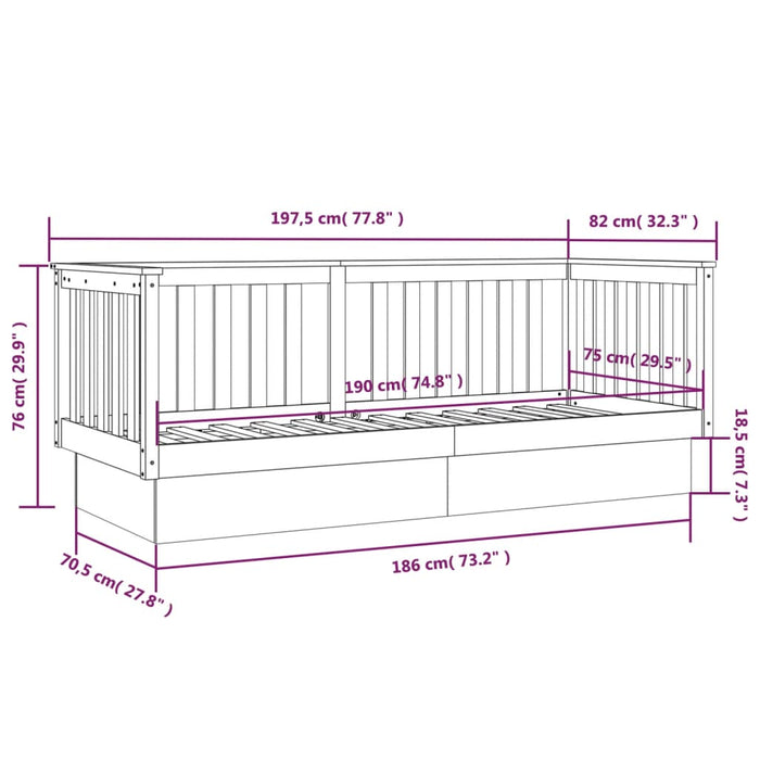 Day Bed without Mattress Black 75x190 cm Small Single Solid Wood Pine