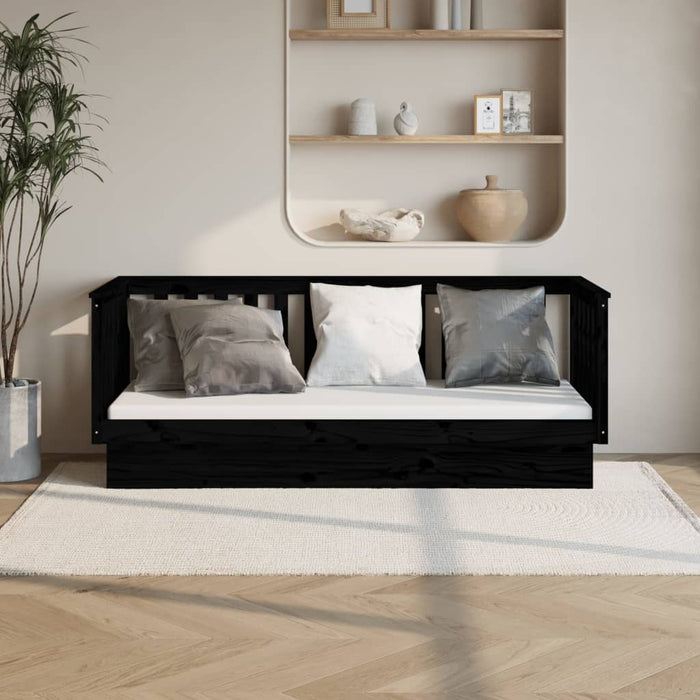 Day Bed without Mattress Black 75x190 cm Small Single Solid Wood Pine