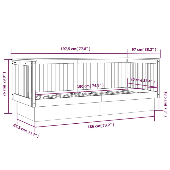 Day Bed without Mattress 90x190 cm Single Solid Wood Pine