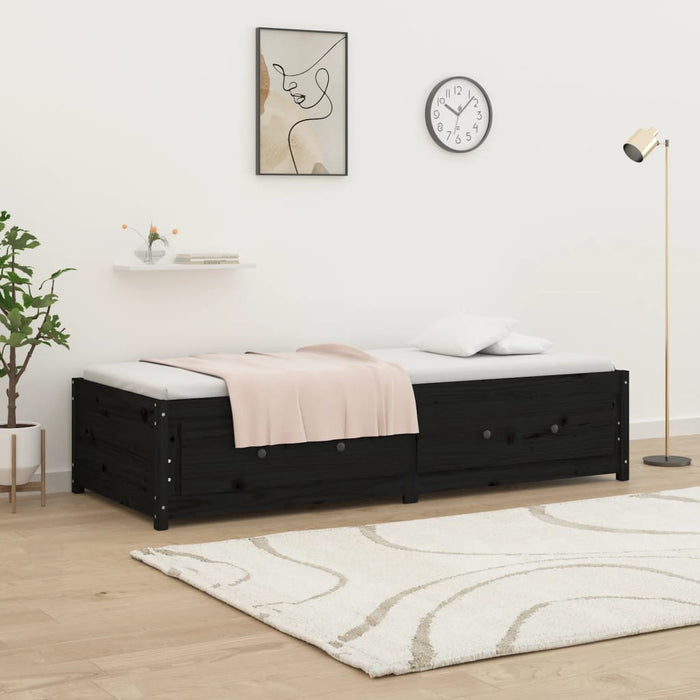 Day Bed without Mattress Black 75x190 cm Small Single  Solid Wood Pine