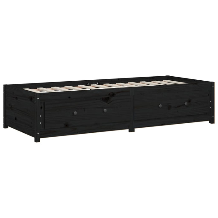 Day Bed without Mattress Black 75x190 cm Small Single  Solid Wood Pine