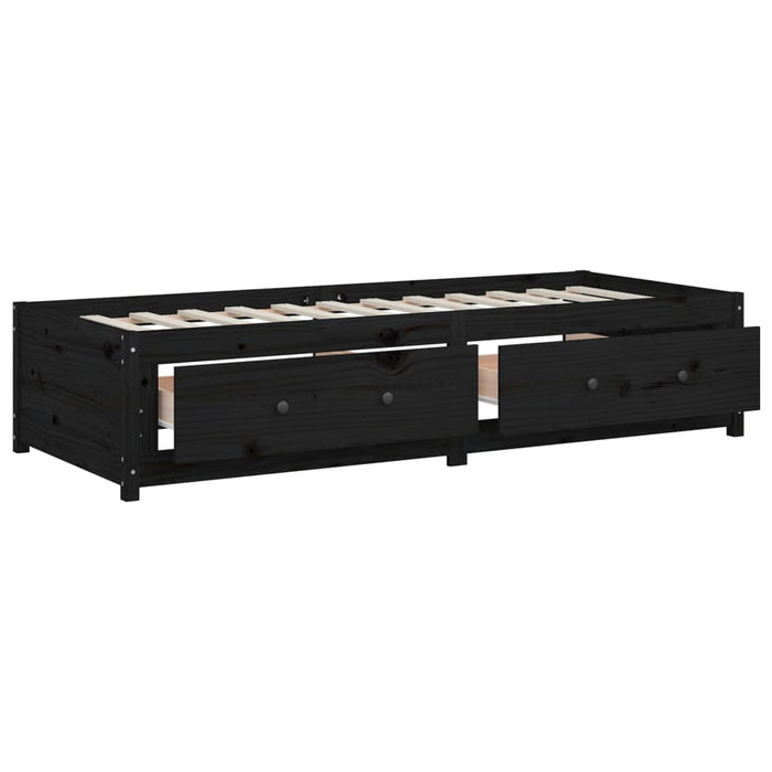 Day Bed without Mattress Black 75x190 cm Small Single  Solid Wood Pine