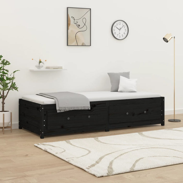 Day Bed without Mattress Black 75x190 cm Small Single  Solid Wood Pine