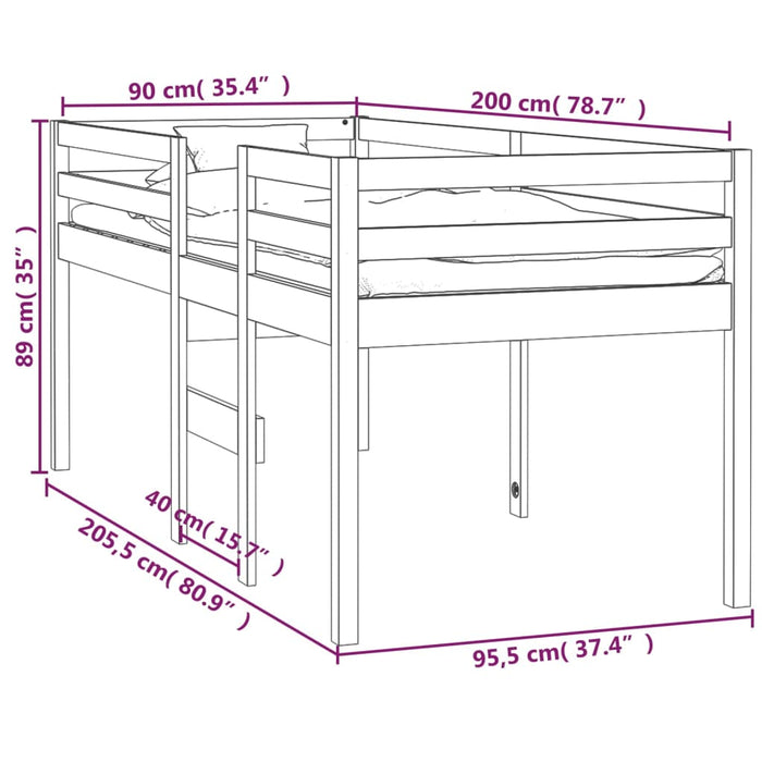 High Sleeper Bed without Mattress 90x200 cm Solid Wood Pine