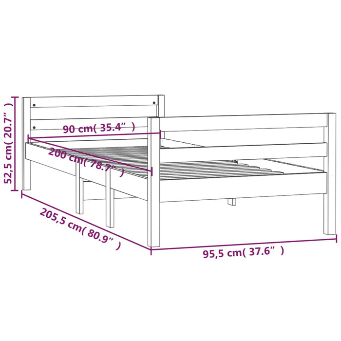 Bed Frame without Mattress 90x200 cm Solid Wood Pine