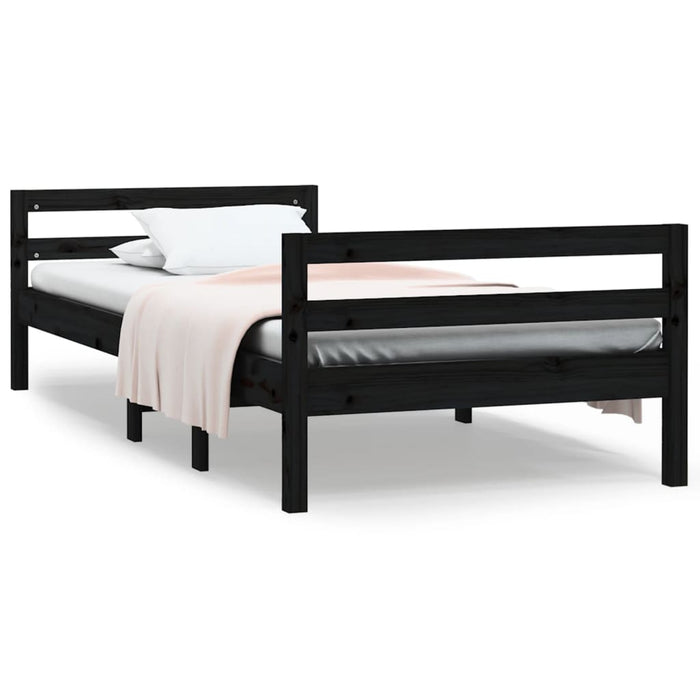 Bed Frame without Mattress Black 90x200 cm Solid Wood Pine