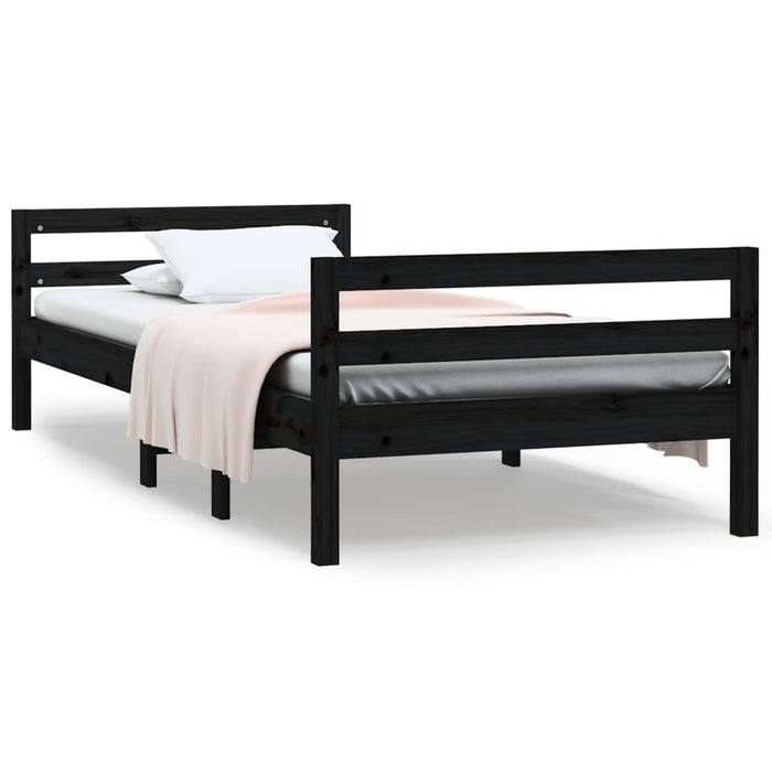 Bed Frame without Mattress Black 75x190 cm Small Single Solid Wood Pine