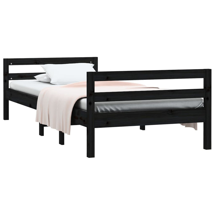 Bed Frame without Mattress Black 75x190 cm Small Single Solid Wood Pine