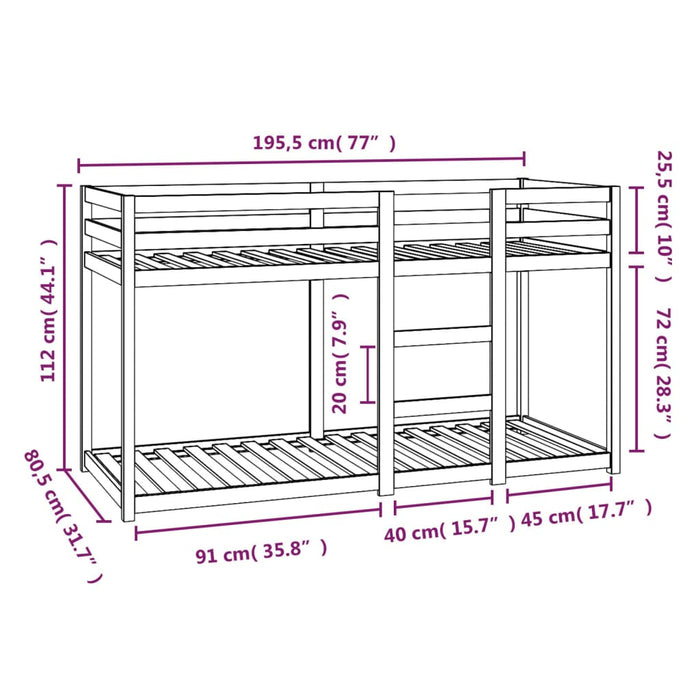 Bunk Bed without Mattress White 75x190 cm Small Single Solid Wood Pine