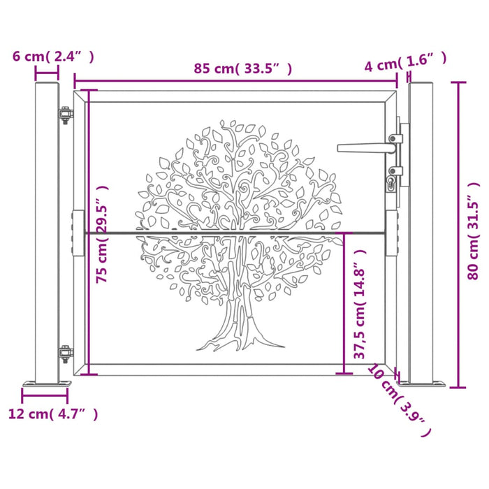 Градинска порта 105x80 cm Corten Steel Tree Design