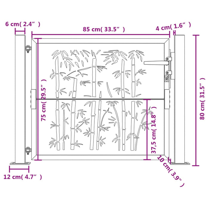 Садовые ворота 105x80 см из кортеновской стали с бамбуковым дизайном