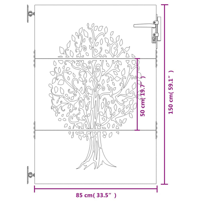 Градинска порта 85x150 cm Corten Steel Tree Design