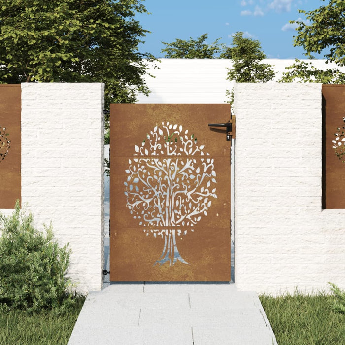 Градинска порта 85x150 cm Corten Steel Tree Design