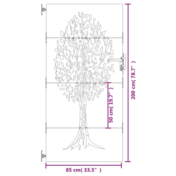 Садовые ворота 85x200 см из кортеновской стали с дизайном дерева