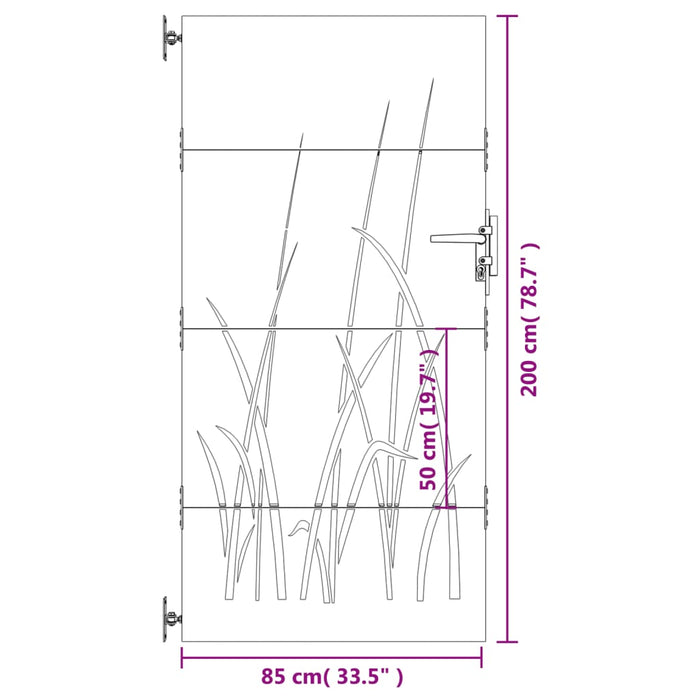 Градинска врата 85x200 cm Corten Steel Grass Design