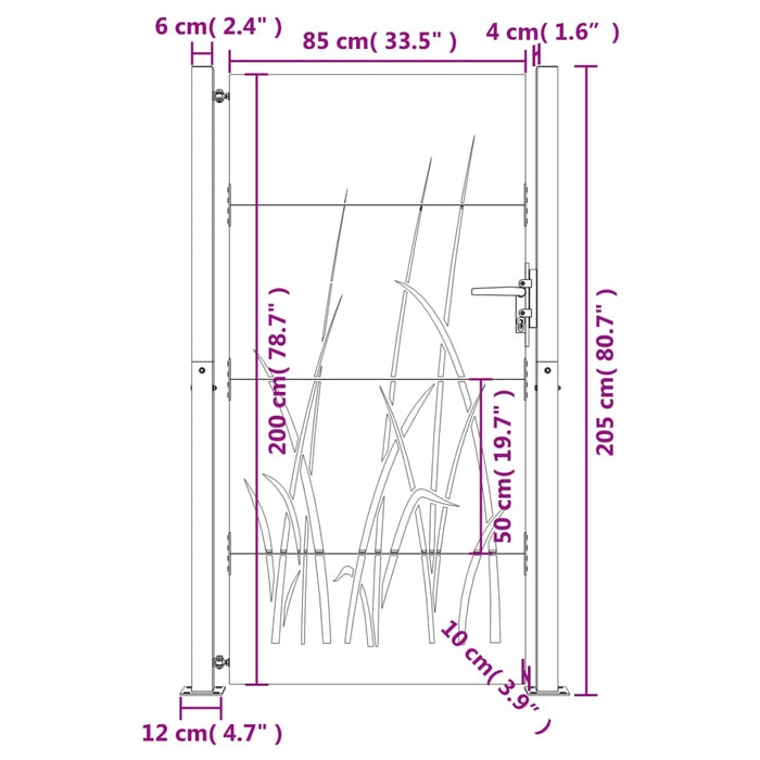 Садовые ворота 105x205 см из кортеновской стали с травяным узором