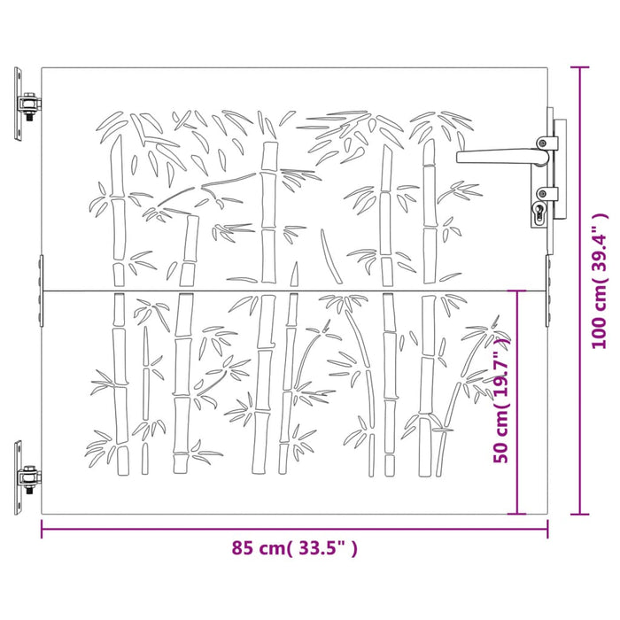 Садовые ворота 85x100 см из кортеновской стали с бамбуковым дизайном