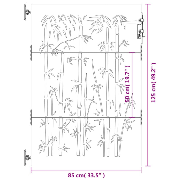 Садовые ворота 85x125 см из кортеновской стали с бамбуковым дизайном