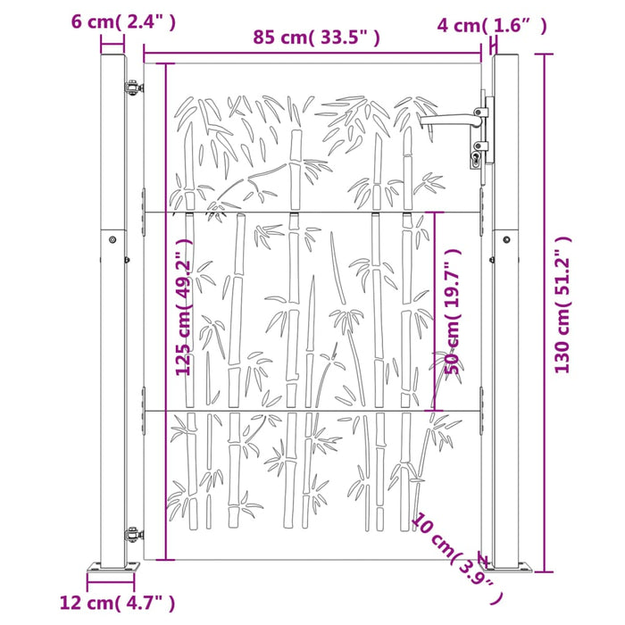 Градинска порта 105x130 cm Corten Steel Bamboo Design