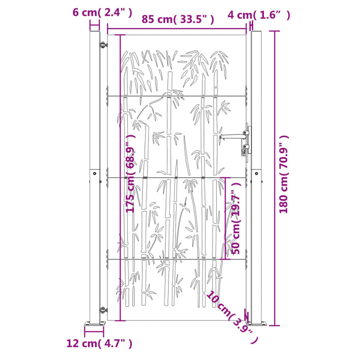 Градинска порта 105x180 cm Corten Steel Bamboo Design