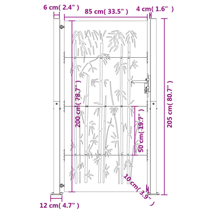 Садовые ворота 105x205 см из кортеновской стали с бамбуковым дизайном