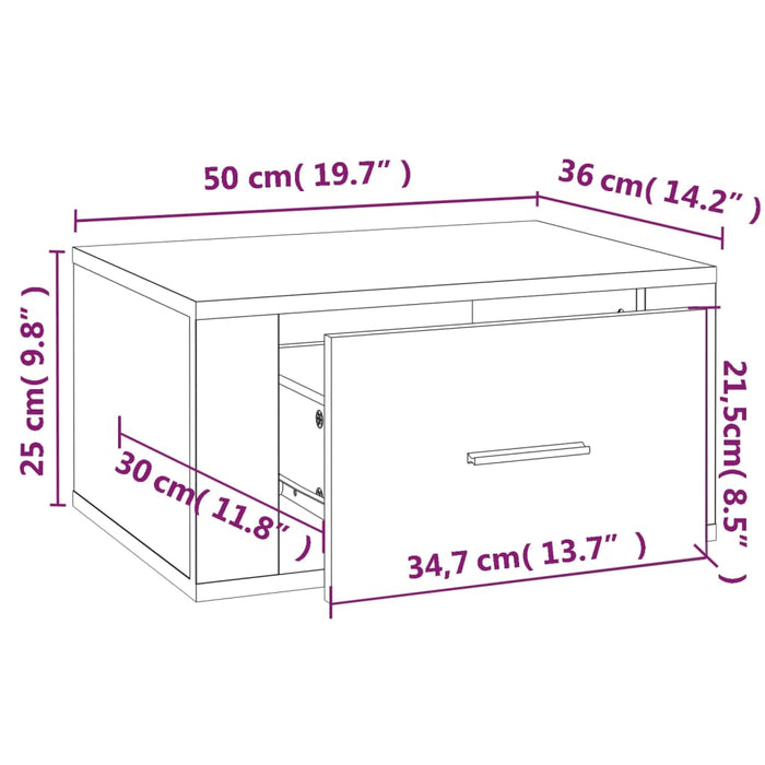 Noptiere montate pe perete 2 buc Alb 50x36x25 cm