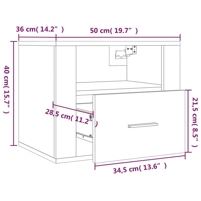 Wall-mounted Bedside Cabinet Black 50x36x40 cm